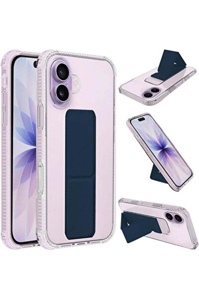 Generic Back Protection Cover with Finger Holder Compatible with iPhone 17, Transparent/Navy