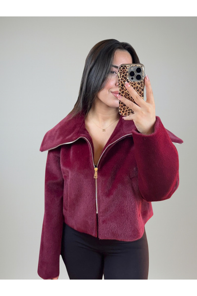 Varacci Boydan Fermuarlı Bordo Kısa Kürk