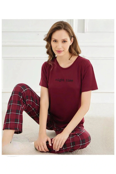 Mihra Women's Crew Neck Milan Lycra Short Sleeve Pajama Set 50107Bb - 1 Piece