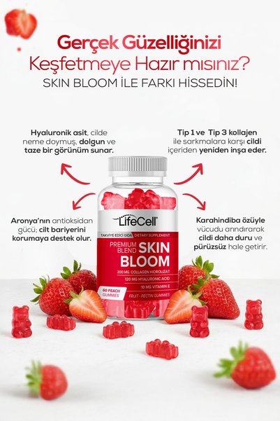 Lifecell Skin Bloom - Cilt vitamini Kolajen, Hyaluronik asit, Vitamin E içeren Kompleks Gıda Takviyesi