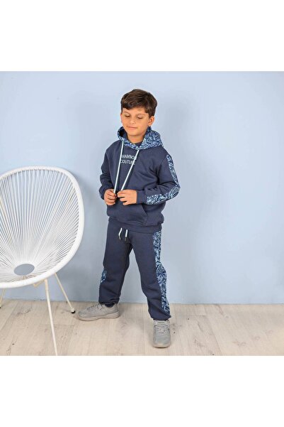 Mamnon Navy blue floral blouse with a hood