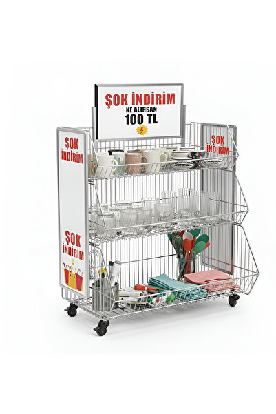 SLLER 3 Raflı Portatif Tel Stand - Tekerlekli Çok Amaçlı Düzenleyici 60x120 cm