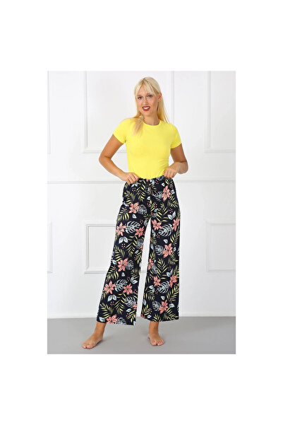 Narnuga Mi̇ray- Combed Cotton Wide Leg Trousers Navy Blue