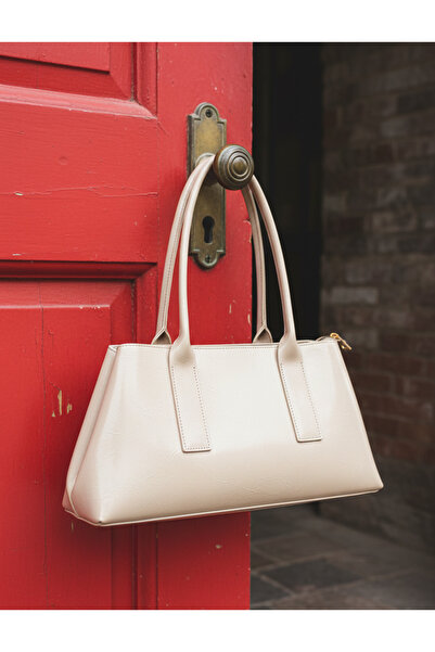 Çanta Trend Vera Model Women's Leather-Look Cream Handbag Suitable for Shoulder and Baguette Use