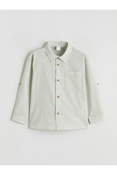 LC Waikiki Green Striped Linen Blend Boys' Shirt