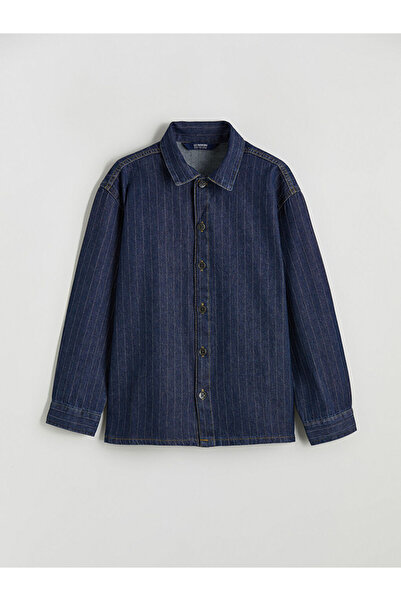 LC Waikiki Cămașă neagră din denim pentru băieți cu dungi