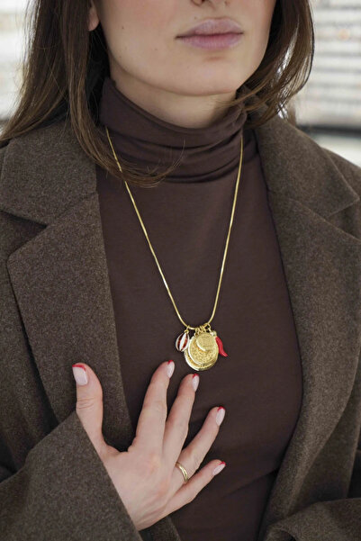 Asleyaccessories Çoklu Charm Detaylı Gold Kolye
