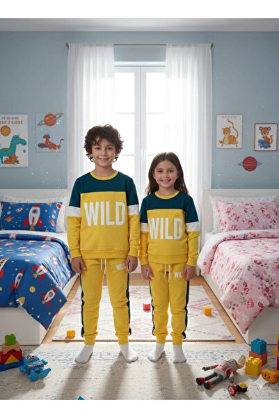 Yonca Çocuk Lusana Unisex Top and Bottom Set Combed Cotton Set Tracksuit Paja...