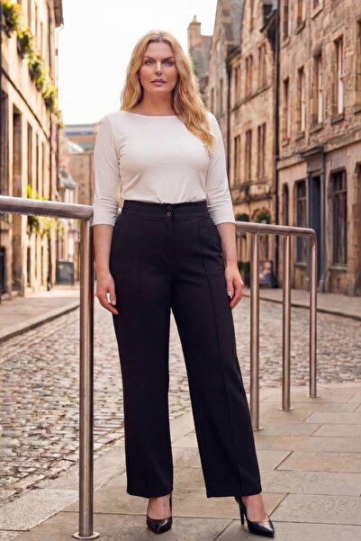 tarzımsüper Women's Plus Size High Waist Plus Size Greenish Stretch Fabric Comfort Fabric Pants