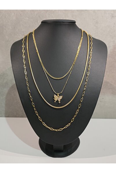 Nola Accessories 4’lü Gold Kolye Kombini – Kelebek Figürlü ve Çoklu Zincir De...