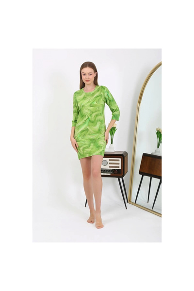 Narnuga Mi̇ray- Women's Micro Fabric Mini Shiny Dress Green