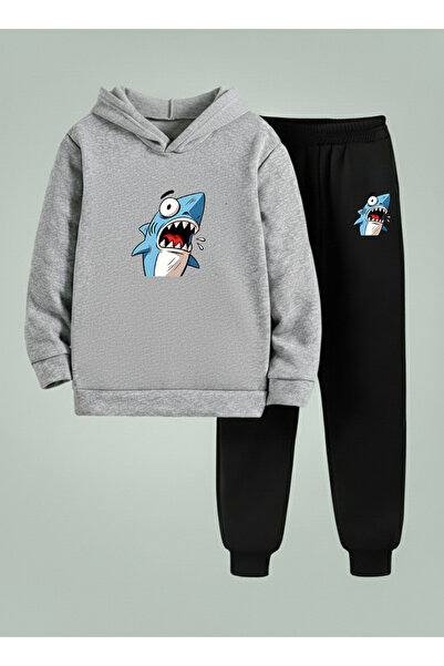 LORVEX Swea tricou - Set Trening Copii (cu glugă) cu imprimeu SHOCKED SHARK, ...