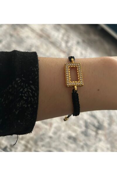 şinda takı Külçe Gram Altın Uyumlu Siyah Makrome Çerçeve Zirkon Bileklik Ayarlanabilir