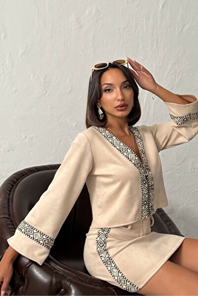 Caddebostan Moda Taş Striped Detail Scuba Suede Jacket Modern Premium Luxury Trend Design Jacket