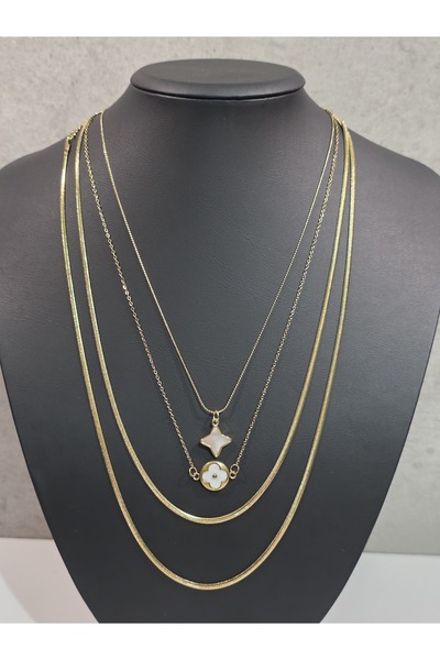 Nola Accessories 4’lü Gold Kolye Kombini – Çoklu Zincir, Çiçek ve Geometrik F...