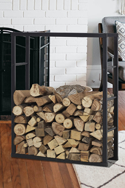 UmkaHome METAL ŞÖMİNE ODUNLUK RAFI SİYAH