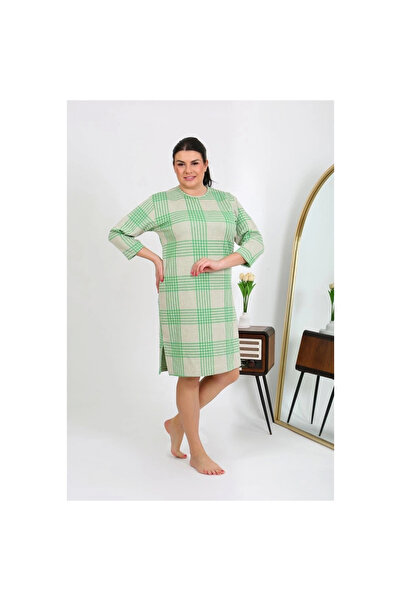 Narnuga Mi̇ray- Women's Plus Size Combed Cotton Nightgown Home Dress Green
