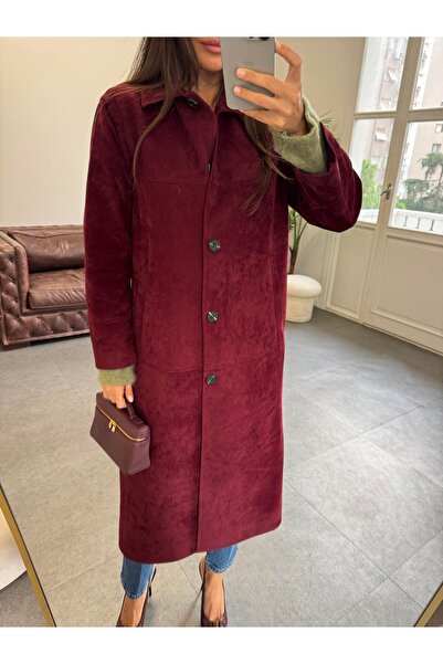 Lavanta Tekstil Long Buttoned Suede Coat