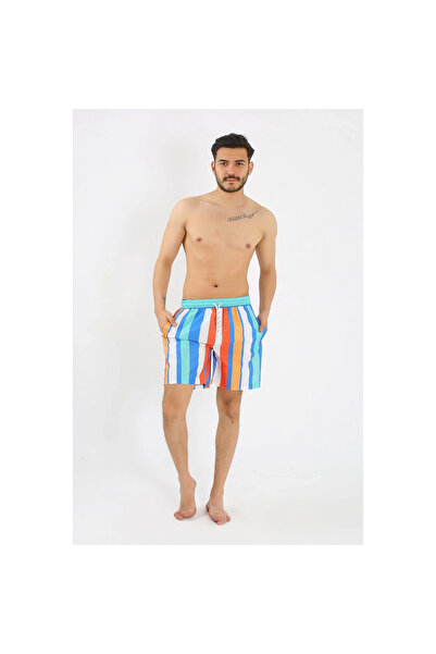 Narnuga Mi̇ray- Men's Patterned Zipper Pocket Swim Shorts Blue