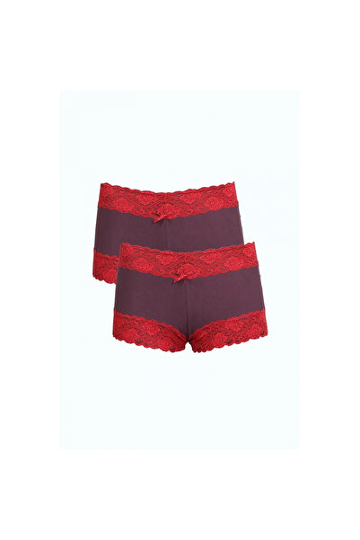 Narnuga Mi̇ray- Women's Cotton 2-Piece Boxer Underwear Plum