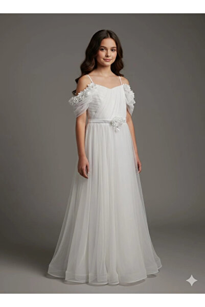 Yonca Çocuk Onbuco Kids 1586 Girls' Thin Strap Waist Floral Children's Evenin...