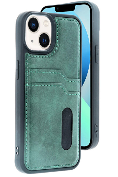 NewFace حافظة آيفون 14 حافظة جلدية مع بطاقة سارة - أخضر داكن GNZRZ