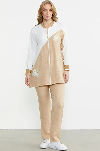 Sementa Σετ μπεζ τουνίκ με κλειστό κέντημα με φερμουάρ