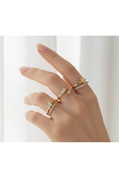 Ervalina مجموعة من 3 خواتم على شكل شخصية الفراشة والبرق من الزركون (قابلة للت...