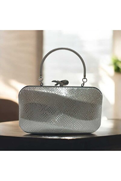 Butik Beyabags Silver Snake Patterned Evening Bag