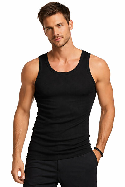Nisa Men's Black Color 100% Cotton Undershirt
