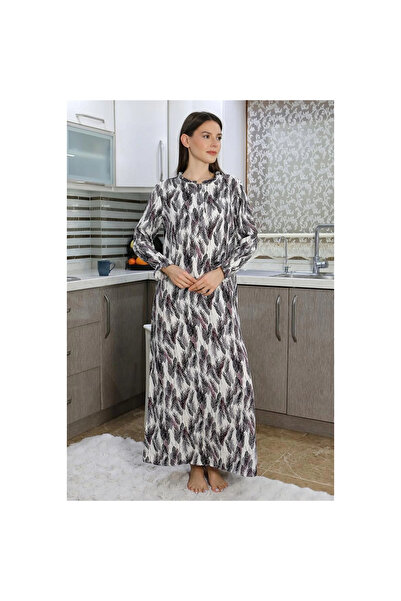 Narnuga Mi̇ray- Women's Long Sleeve Combed Cotton Nightgown Home Dress Purple