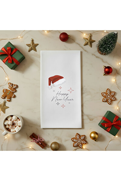 VENORA Happy New Year Yazılı Yılbaşı Sunum Peçetesi – Noel Şapkalı Tasarım 12’li
