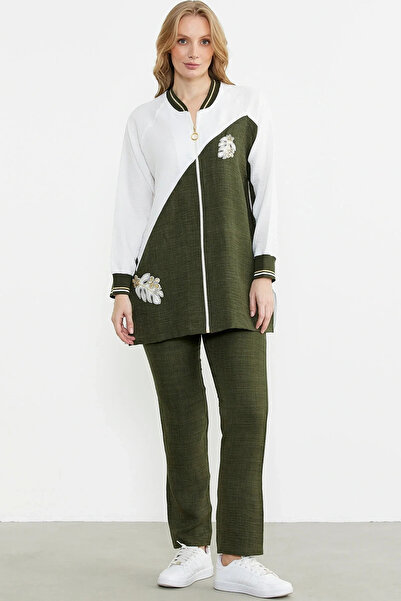 Sementa طقم تونيك مطرز بسحاب للإغلاق - كاكي