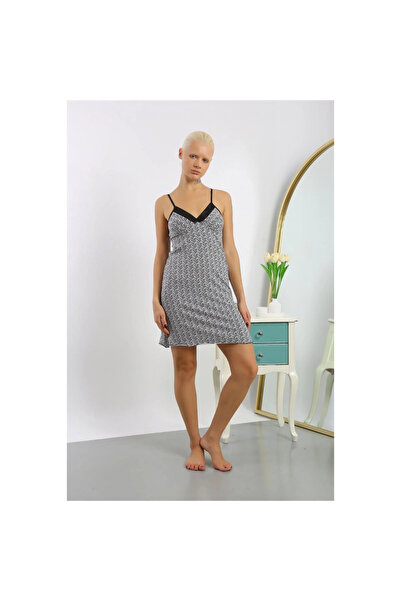 Narnuga Mi̇ray- Women's Combed Cotton Patterned String Strap Nightgown