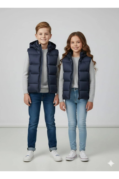 Yonca Çocuk Vk Kids 0028 Unisex Children's Hooded Puffer Vest Girls-Boys