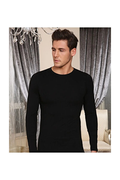 Berrak قميص داخلي رجالي بأكمام طويلة وياقة دائرية باللون الأسود