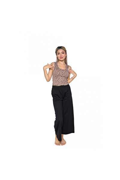 Narnuga Mi̇ray - Women's Thick Strap Bodysuit Wide Leg Pants 2-Piece Set Brown