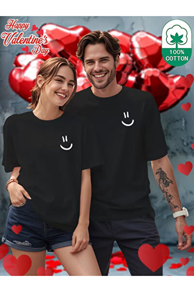 one button Tricou asortat cu imprimeu Smiling Face pentru cupluri, Basic Regu...