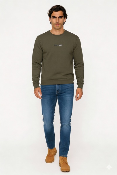 DYNAMO Men's Crew Neck Comfortable Fit Front and Back Text Printed Fleece-Lin...