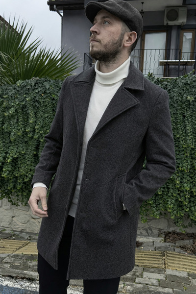 KARADAĞLI Regular Fit Square Grayish Anthracite Double-Breasted Collar Cashme...