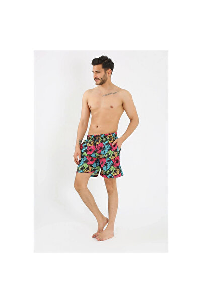 Narnuga Mi̇ray- Men's Patterned Zipper Pocket Swim Shorts Black