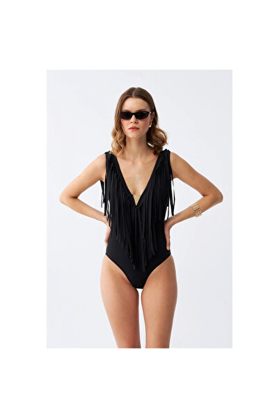 Narnuga Mi̇ray- Women's Tasseled Swimsuit Black