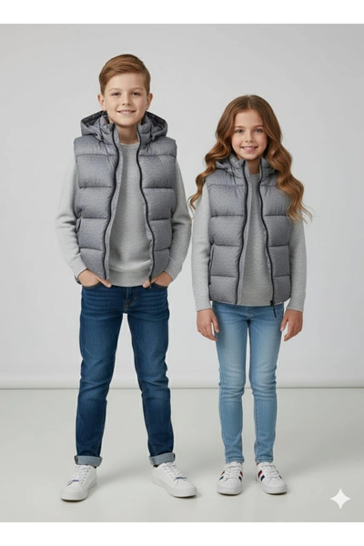 Yonca Çocuk Vk Kids 0028 Unisex Children's Hooded Puffer Vest Girls-Boys