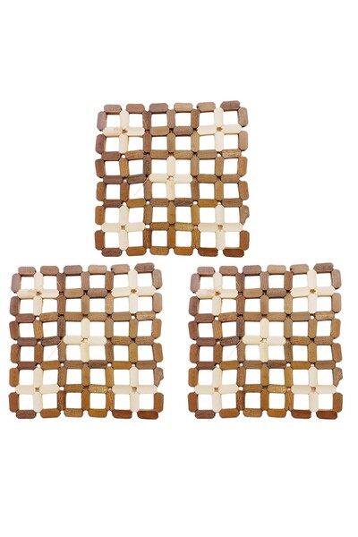 OEM Set 3 suporti bambus, 14,5x14,5 cm, pentru tavi si oale bucatarie