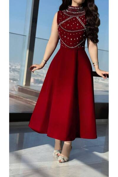 Generic Two-piece midi evening dress with crystal embroidery