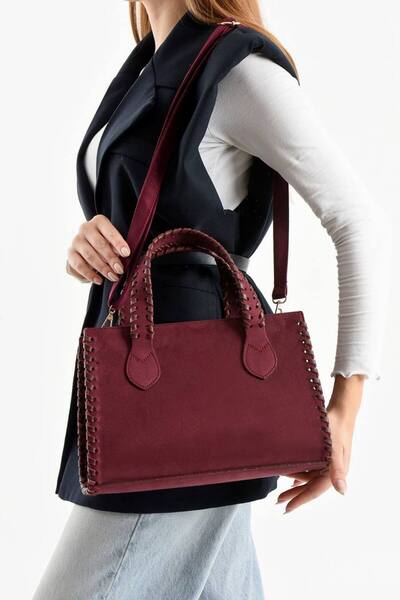 SHIKIRTI Suede Large Size Edge Leather Trim Stitched Model Women's Hand and Shoulder Bag