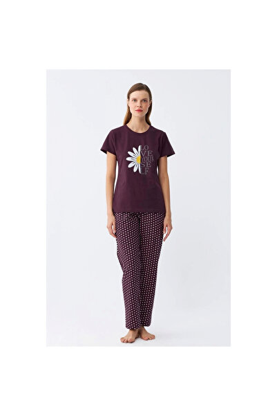 Narnuga MİRAY- طقم بيجامة نسائي قصير الأكمام من القطن الممشط باللون البرقوق و...