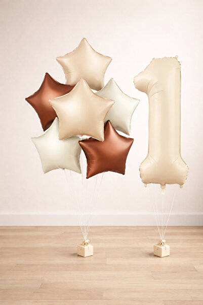 Balonsan -1- Year Old Retro Beige Star Birthday Set