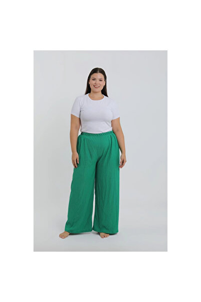 Narnuga Mi̇ray- Women's Plus Size Green Relaxed Fit Baggy Single Bottom Pants