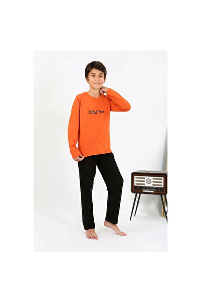 Narnuga Mi̇ray- Boys' Long Sleeve Combed Cotton Pajama Set Orange